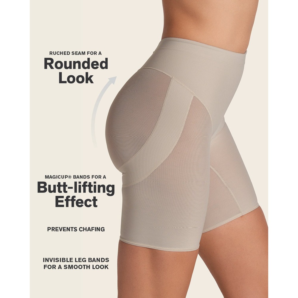 Leonisa Women's Firm Compression Butt Lifter Shaper Shorts Light Beige LARGE NWT